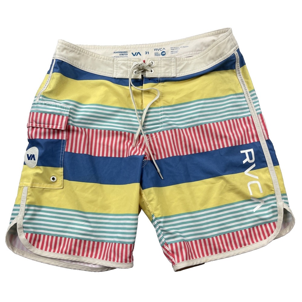 RVCA Shorts Mens 31 Performance Board Drawstring Stretch Swim‎ Hybrid Striped